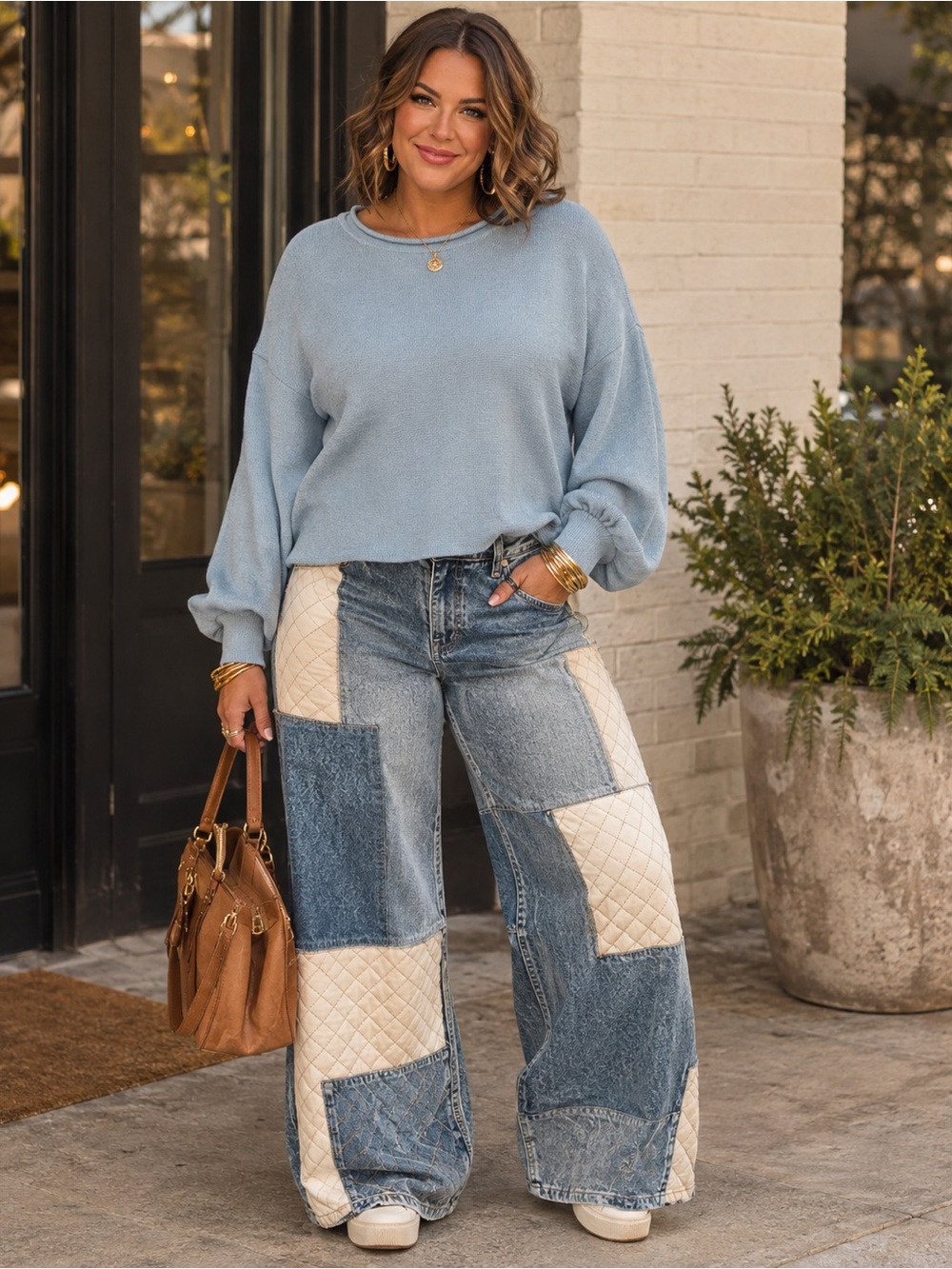 ZESICA Balloon Sleeve Cropped Sweater EUC